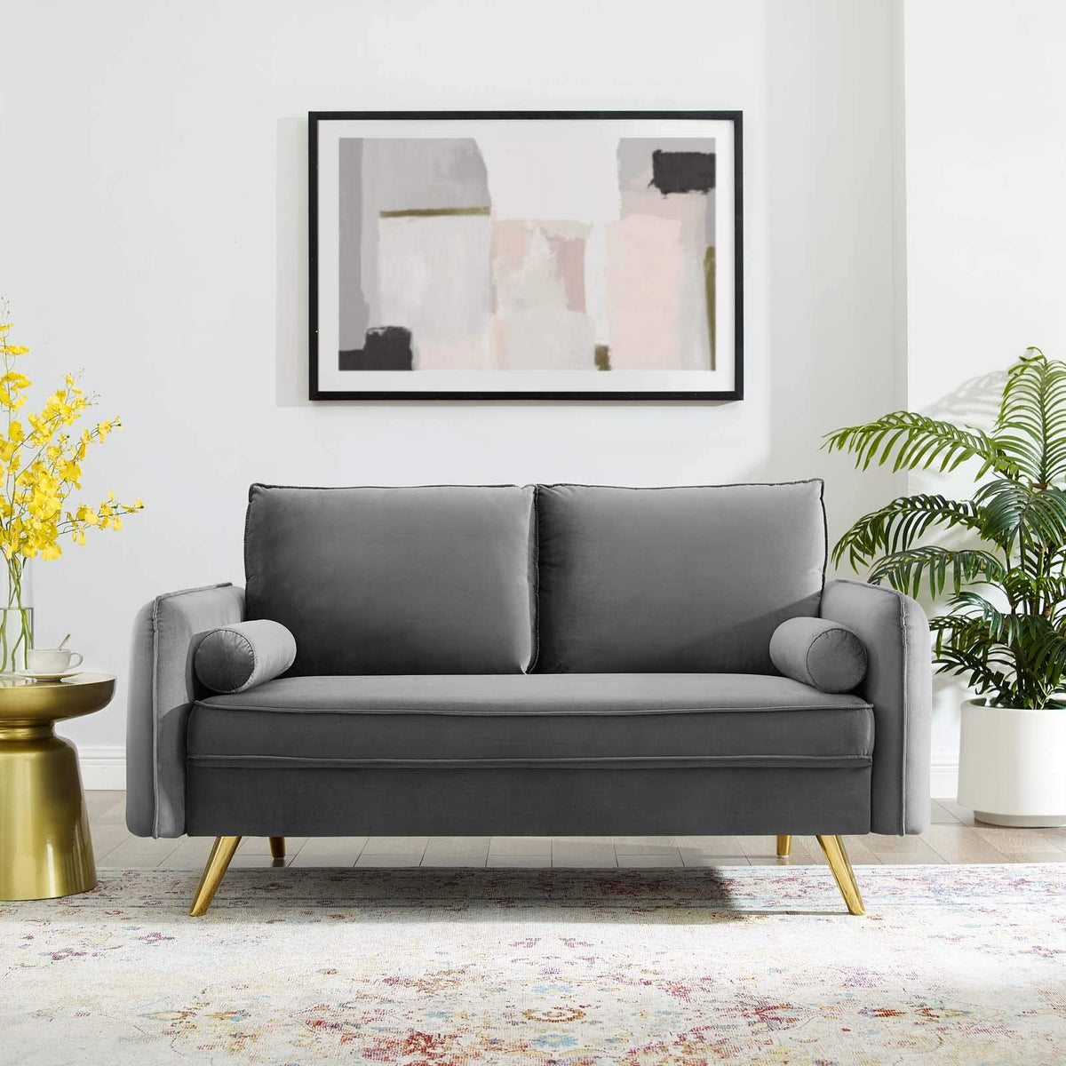 Modway Revive Performance Velvet Loveseat, Gray