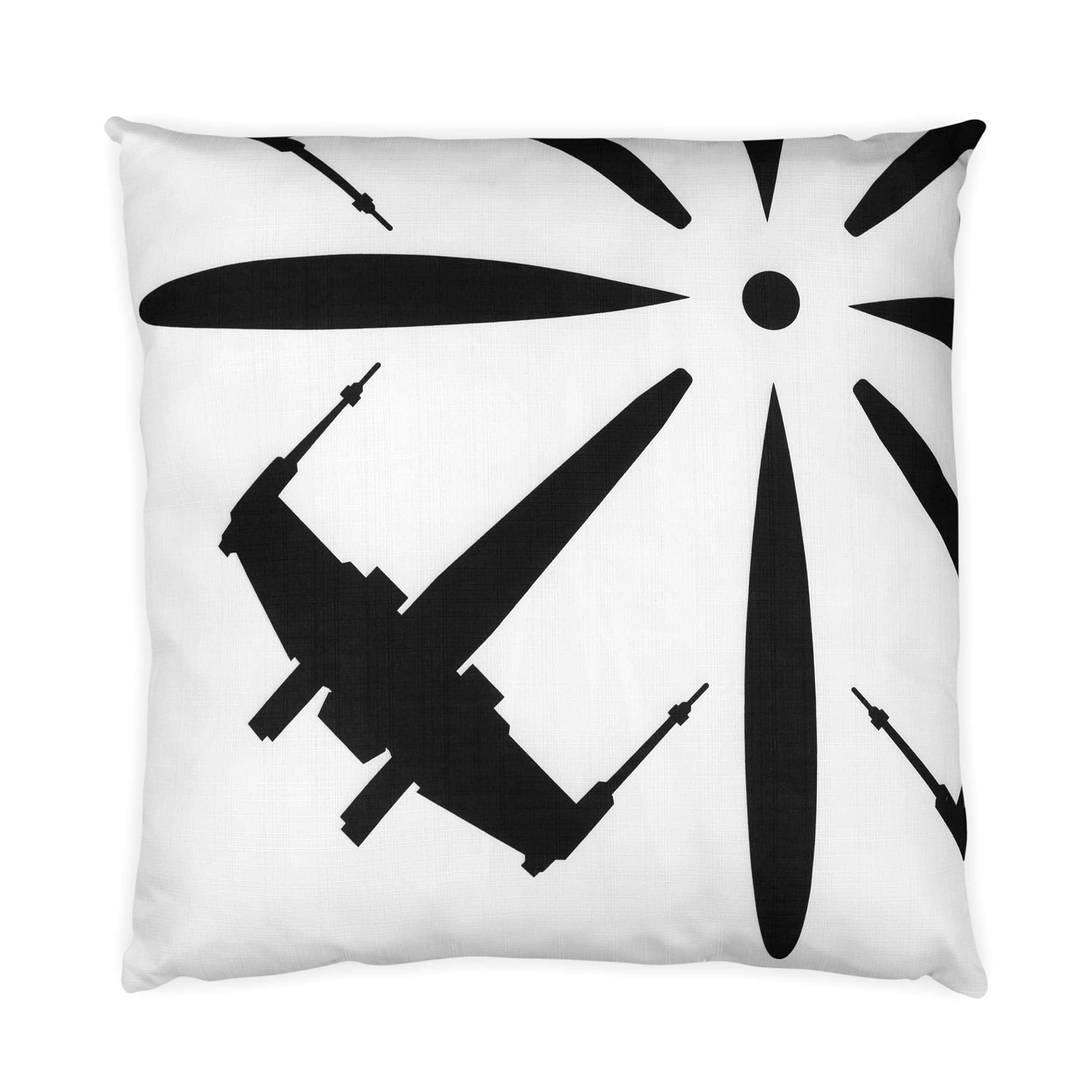Star Wars Large White Throw Pillow | Black X-Wing Fighter Design | Water & Fade Resistant Fabric For Indoor & Outdoor Use | 25 X
