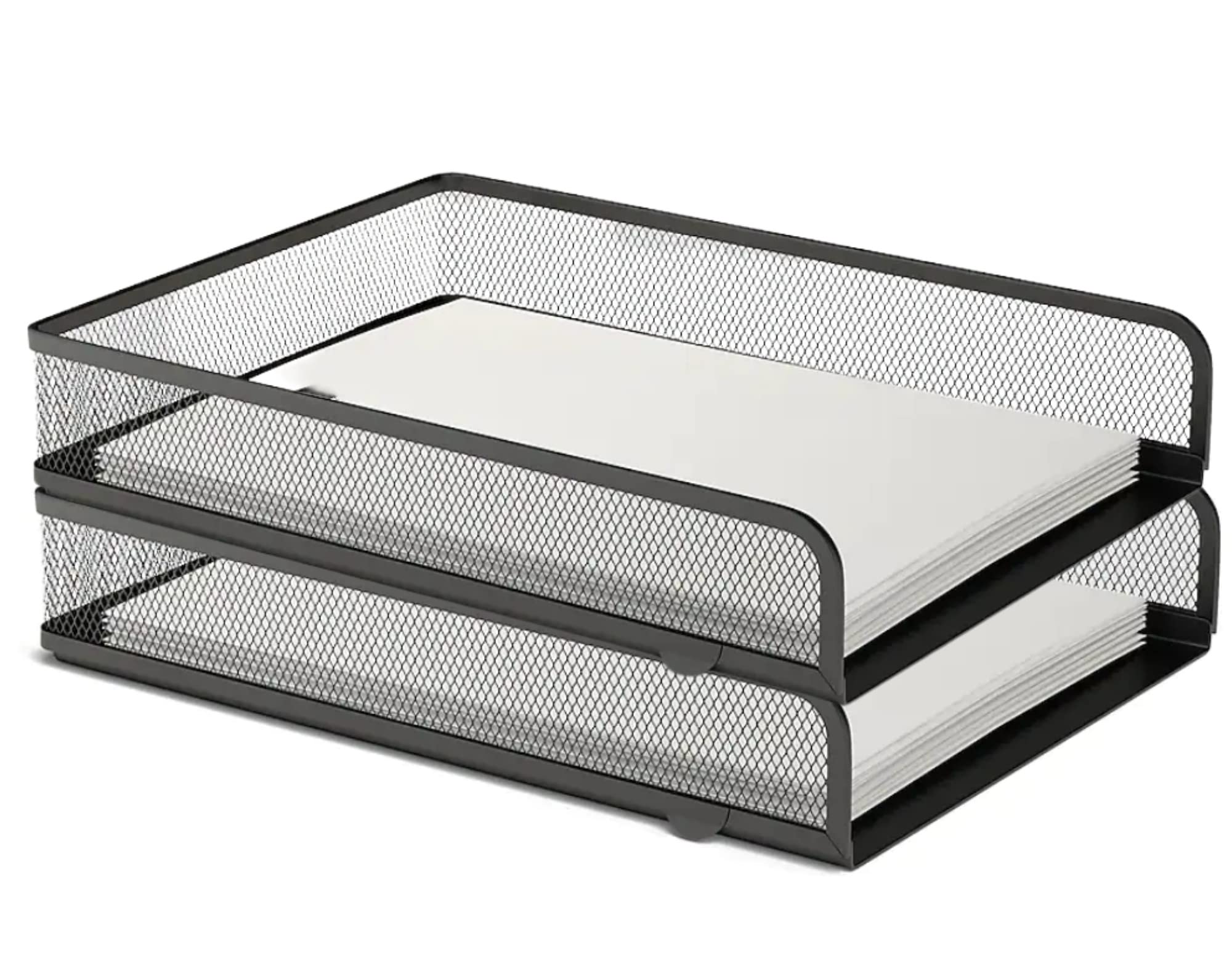 1Intheoffice Letter Trays For Desk Stackable, Front-Load Mesh Desk Tray Organizer, Black, 2 Pack