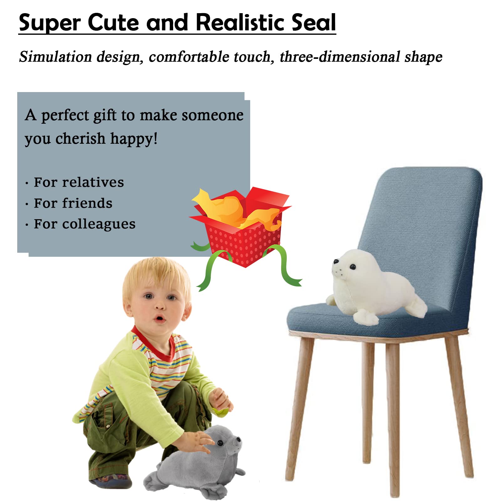 zhidiloveyou Seal Plush Stuffed Animal Toy - Grey Kawaii Doll, 9 Inch Pillow for Kids