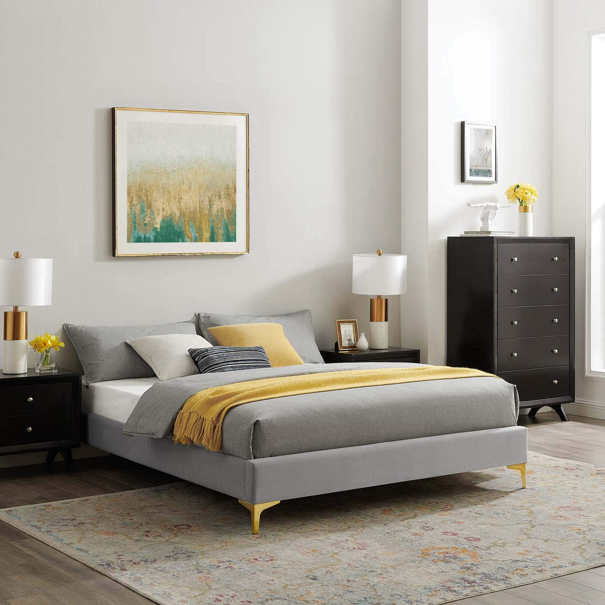 Modway Mod6307Lgr Sutton King Performance Velvet Bed Frame, Light Gray