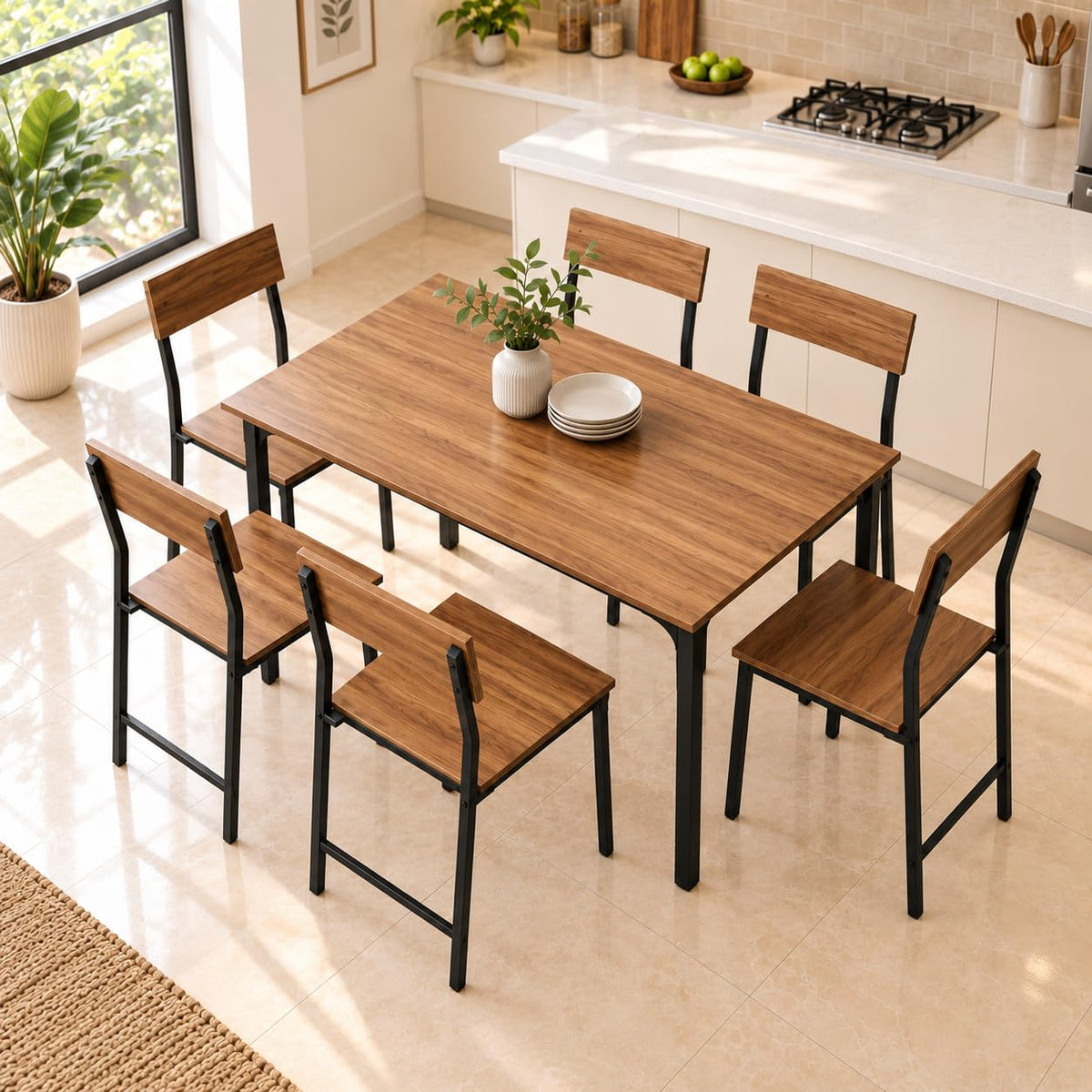 Forecrafts 6 Seater Dining Table Set | Wooden Dining Table With 6 Chairs | Dining Table Set Of 6 | Rectangular Dining Table For