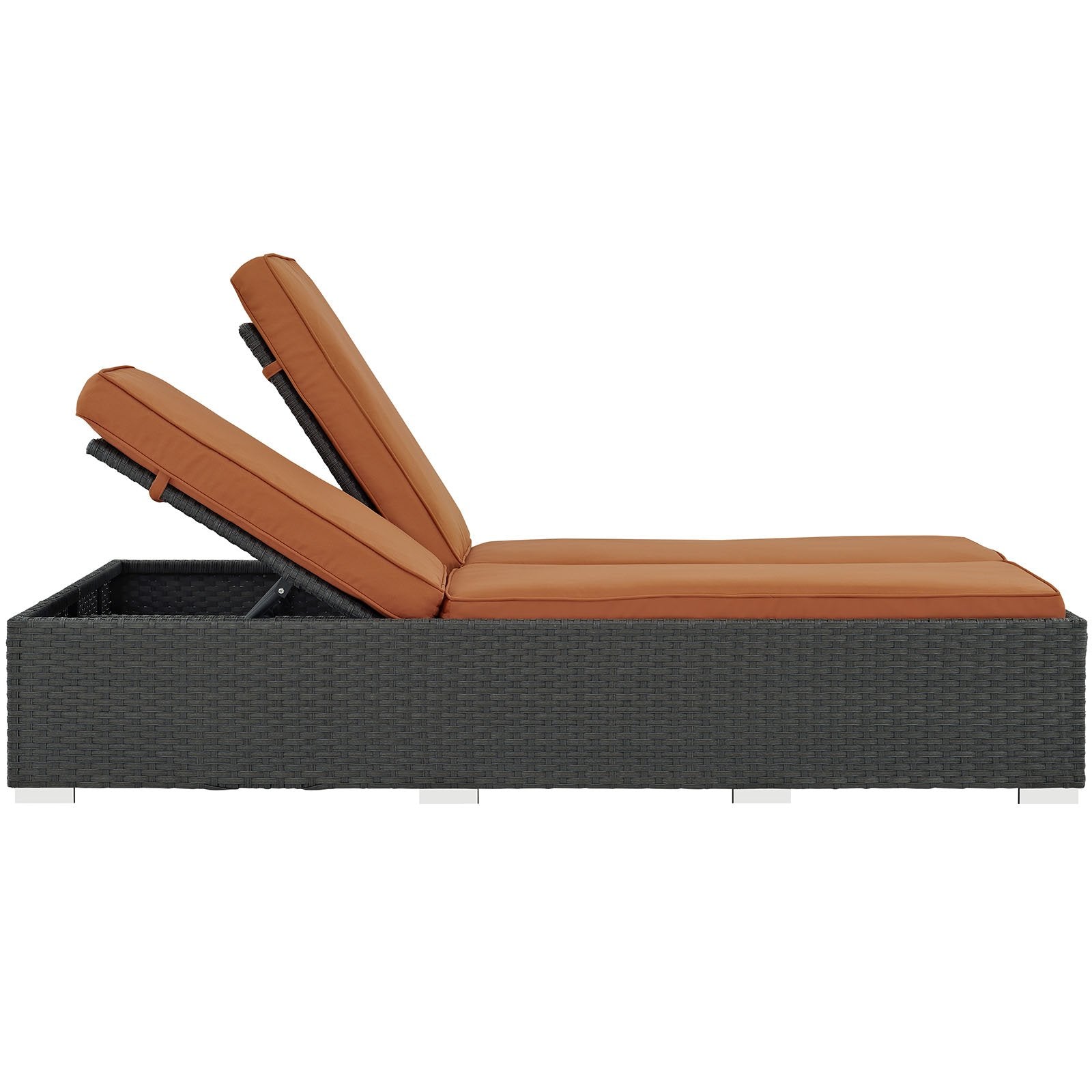 Modway Sojourn Double Chaise Lounge Chair Rattan Sunbrella Fabric Chocolate Tuscan 78.5"L x 47"W