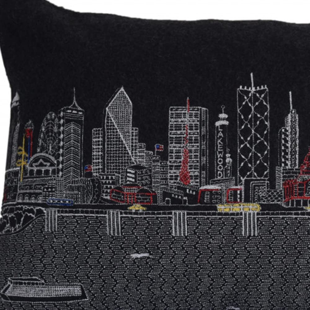 HomeRoots Grey 24' Black Dallas Nighttime Skyline Lumbar Decorative Pillow