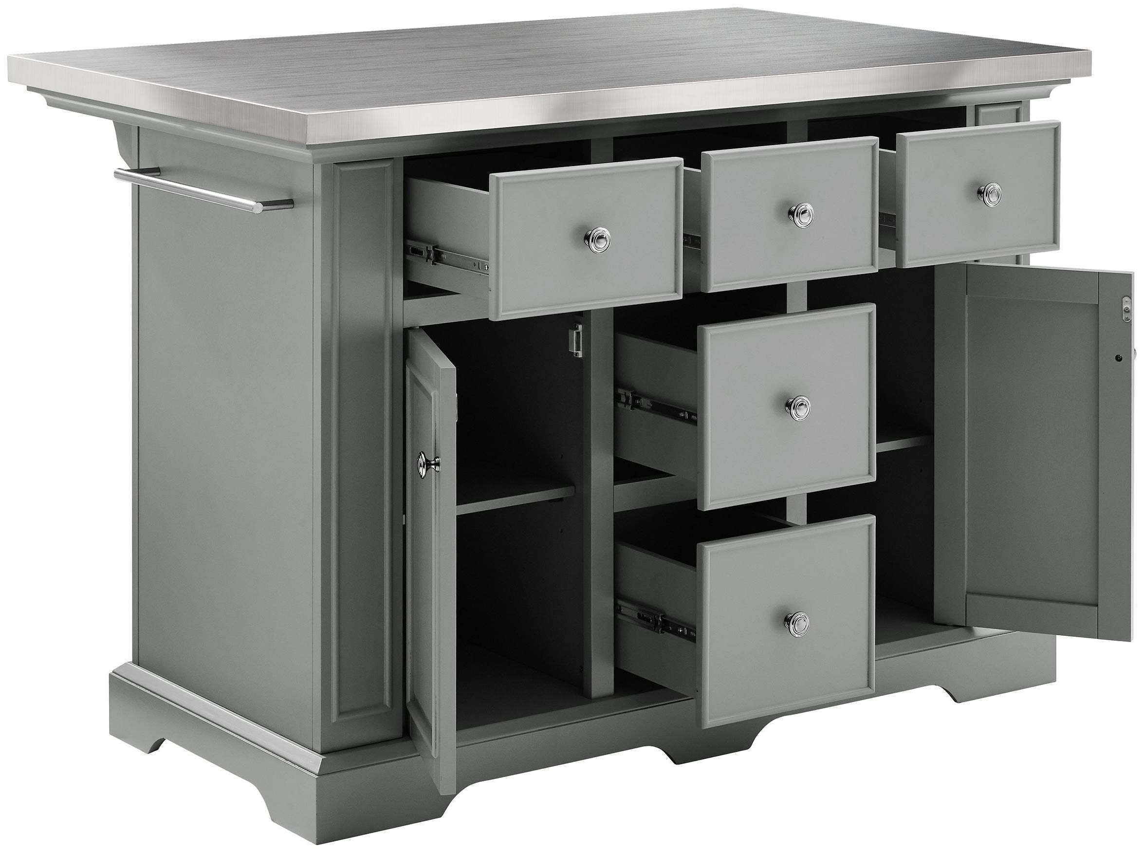 Crosley Furniture Julia Stainless Steel Top Kitchen Island With Storage Drawers, Shelves, And Spice Rack, Gray
