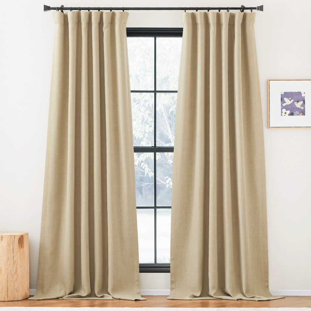 NICETOWN Room Darkening Linen Curtains & Drapes, Pinch Pleated Faux Linen Blend Cold/Sun Blocking Curtains Thick Window Dressing