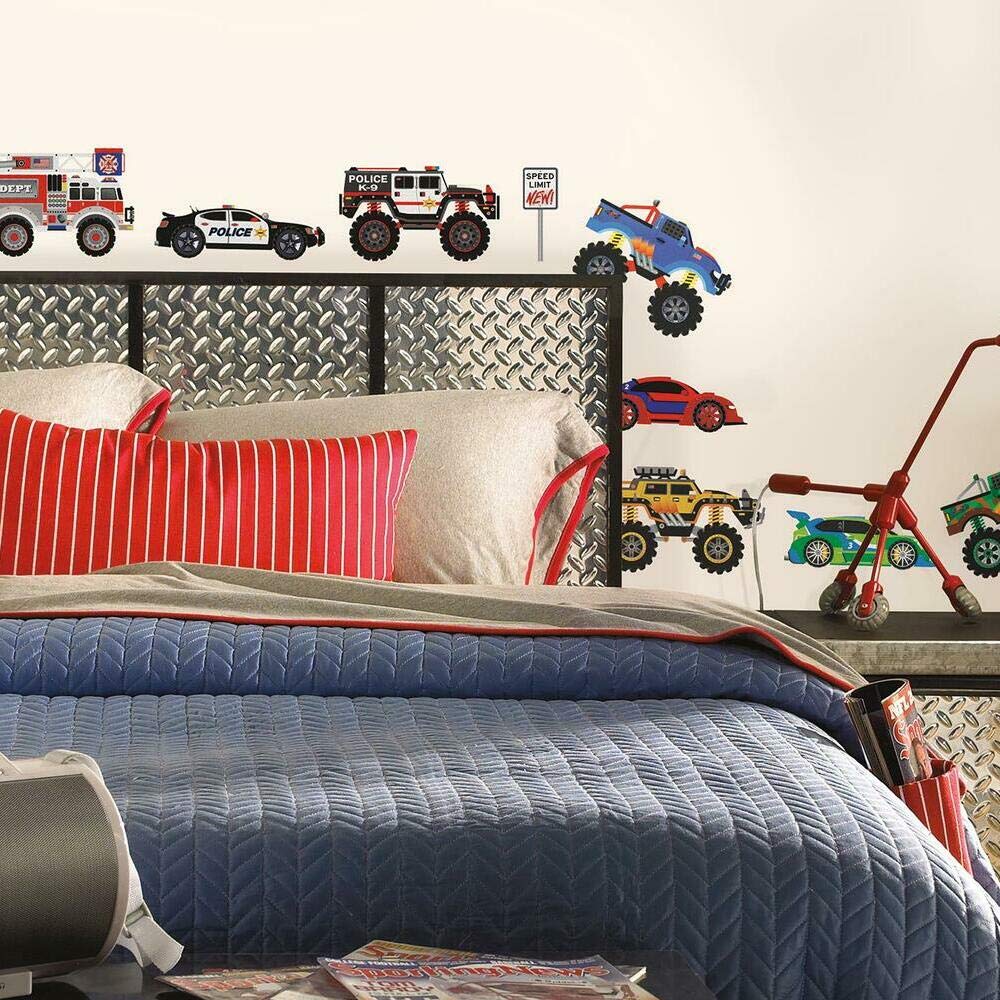 RoomMates SPD0004SCS New Speed Limit - Trucks Peel and Stick Wall Decals, Multicolor 10x18