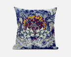 HomeRoots Blue Gray Yellow Red 20â€ Blue Gray Flower Bloom Suede Throw Pillow