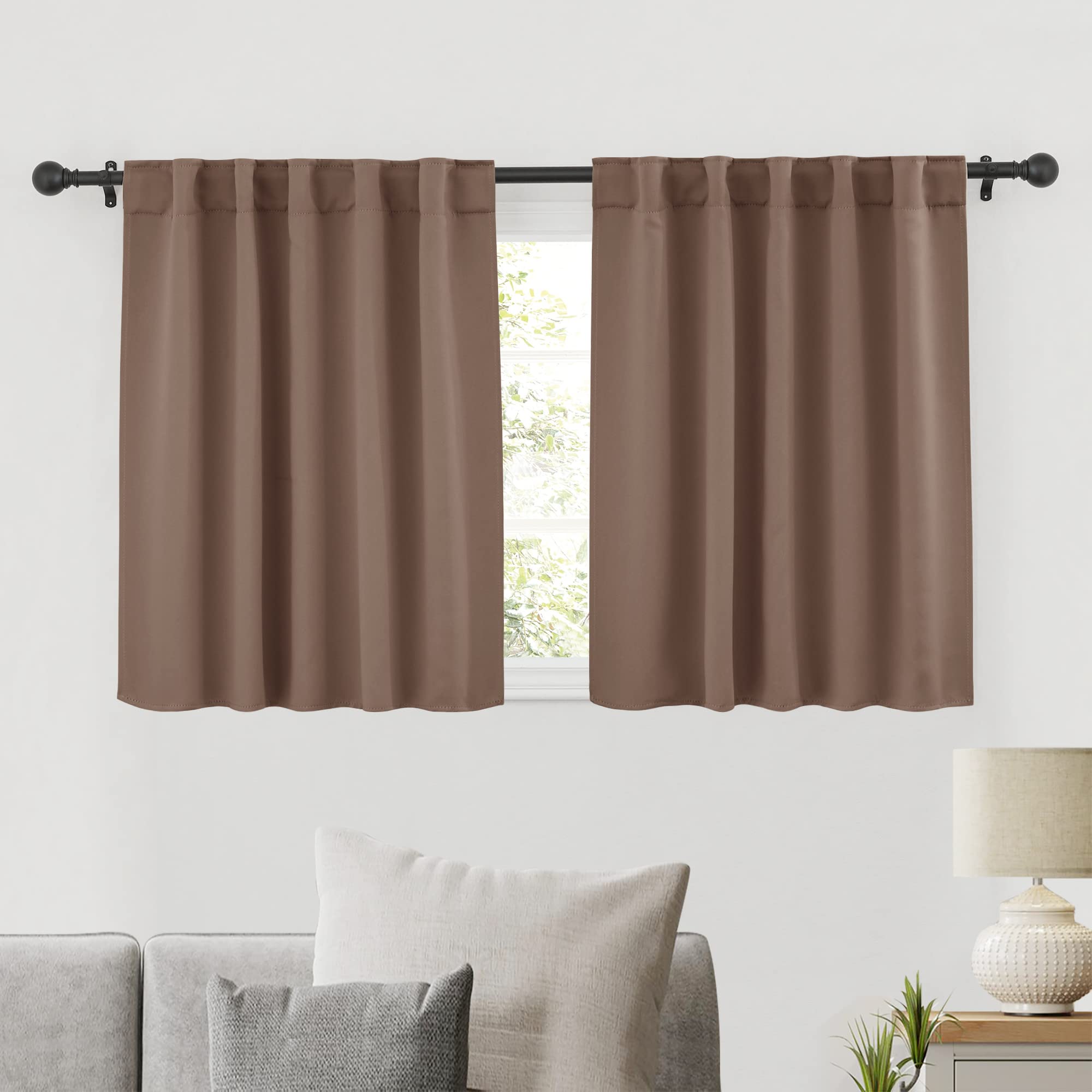 Ryb Home Bathroom Curtains Blackout - Thermal Insulating Privacy Small Window Curtains Short For Bedroom Basement Kitchen Kids Nursery Cabinet, Wide 42 X Long 30 Inches, 2 Panels, Mocha
