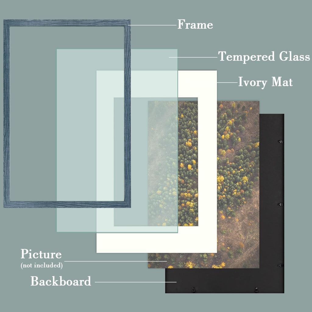 Golden State Art, 16X24 Picture Frame With Mat For 12X18 - High Definition Glass Wall Mounting Horizontal Vertical Display (Blue