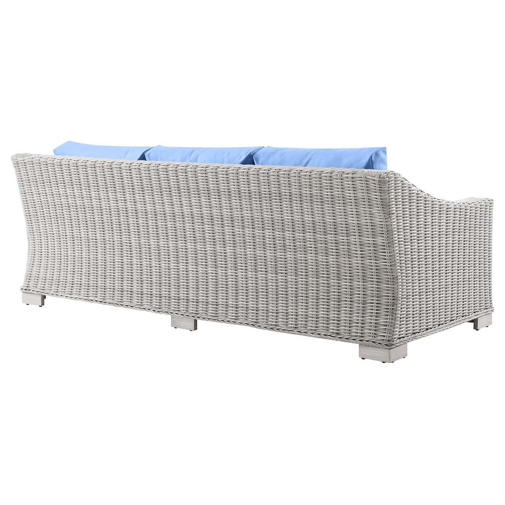 Modway Conway Outdoor Patio Wicker Rattan, Sofa, Light Gray Light Blue