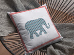 HomeRoots Blue and Pink On White 18â€ Blue Pink Elephant Boho Suede Throw Pillow