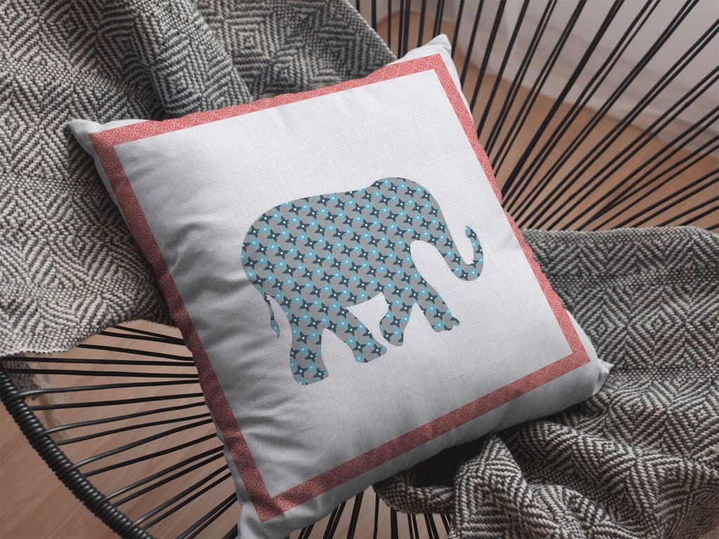 HomeRoots Blue and Pink On White 18â€ Blue Pink Elephant Boho Suede Throw Pillow