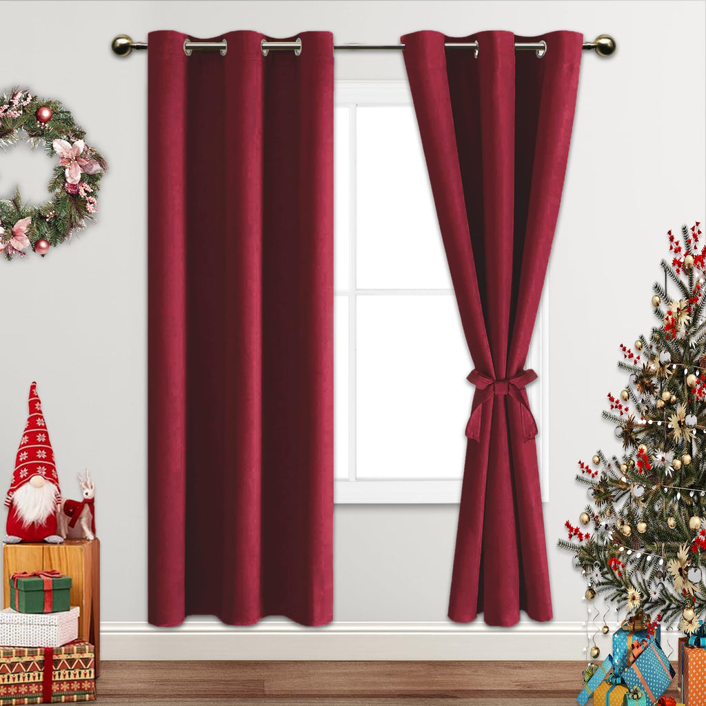 Jiuzhen Red Blackout Curtains For Bedroom - Light Blocking And Noise Reducing Grommet Curtains For Living Room Darkening Curtains, Set Of 2 Window Curtain Panels, 38 X 72 Inch Length