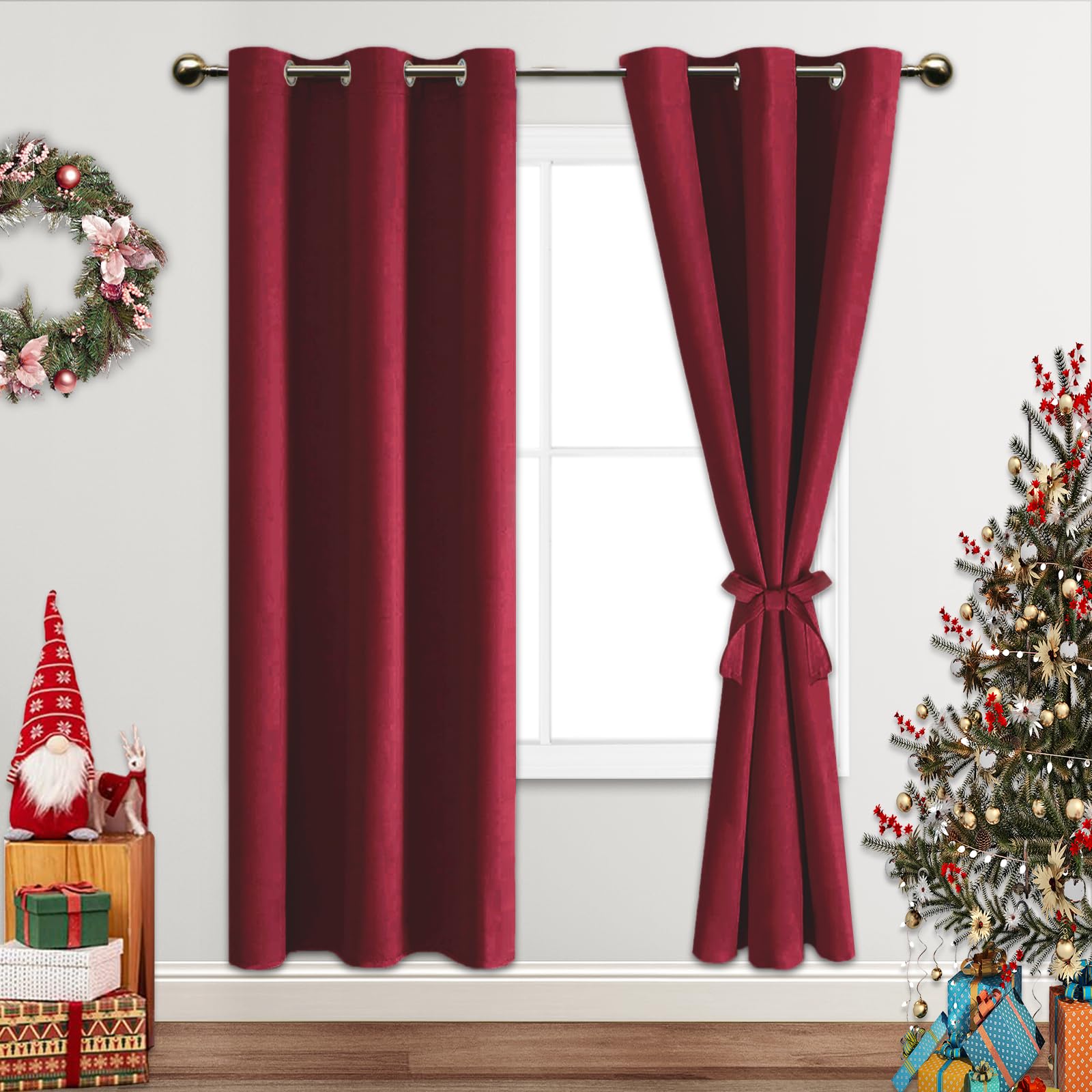 Jiuzhen Red Blackout Curtains For Bedroom - Light Blocking And Noise Reducing Grommet Curtains For Living Room Darkening Curtains, Set Of 2 Window Curtain Panels, 38 X 72 Inch Length