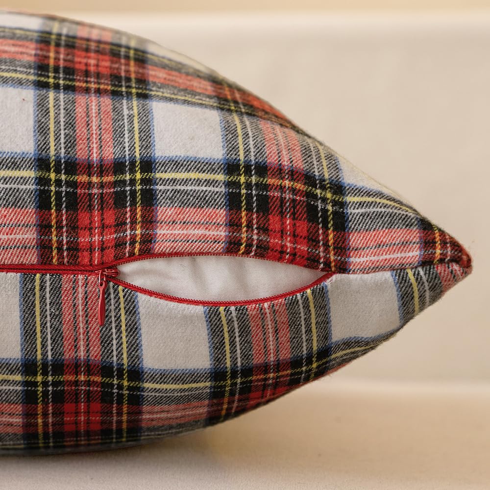 Miulee Christmas Set Of 2 Scottish Tartan Plaid Throw Pillow Covers Farmhouse Classic Decorative Cushion Cases For Home Decor Sofa Couch 12X20 Inch, Red And White
