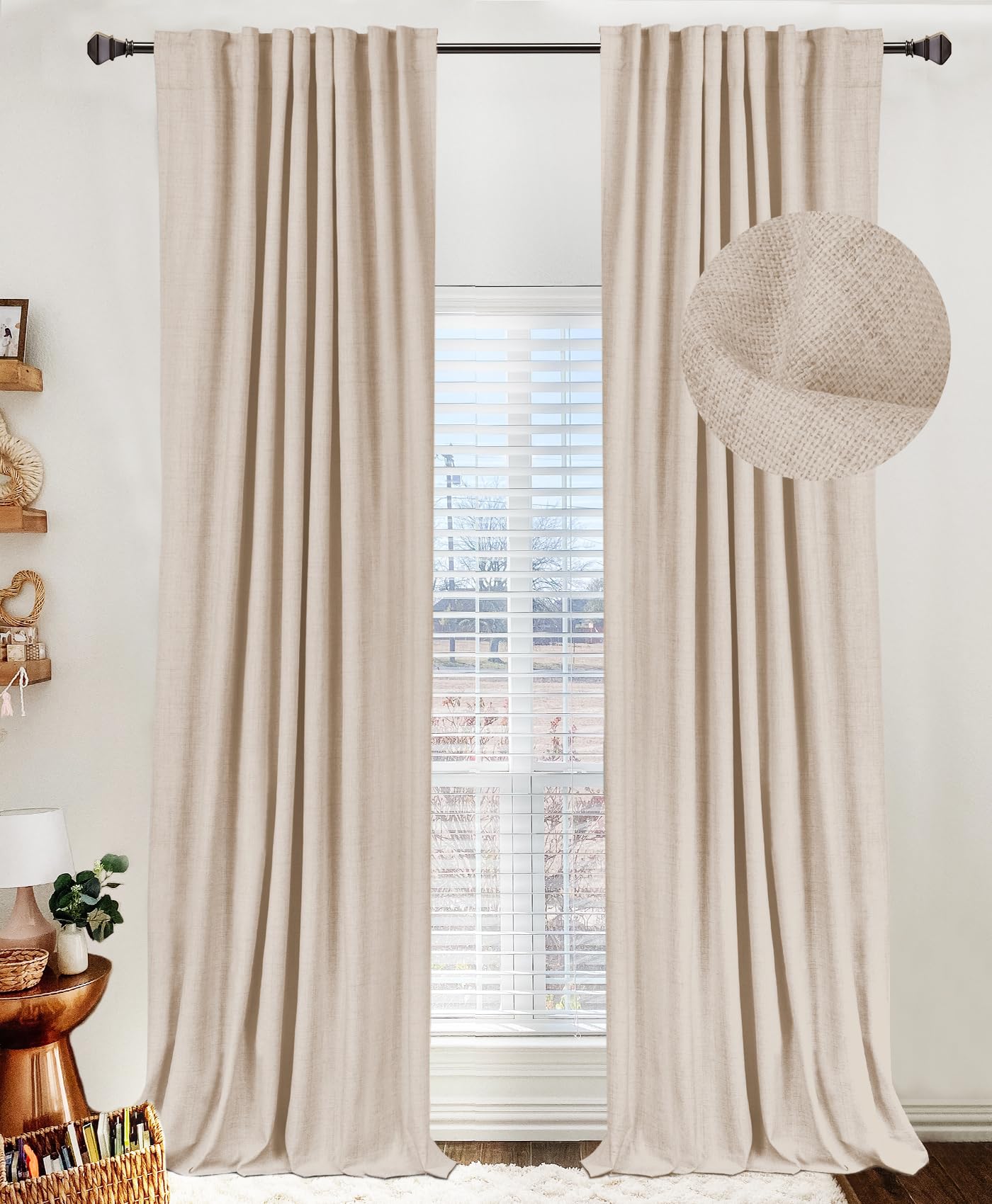 100% Blackout Shield Linen Blackout Curtains for Bedroom 72 Inches Long,Back Tab/Rod Pocket Living Room Drapes,Thermal Insulated