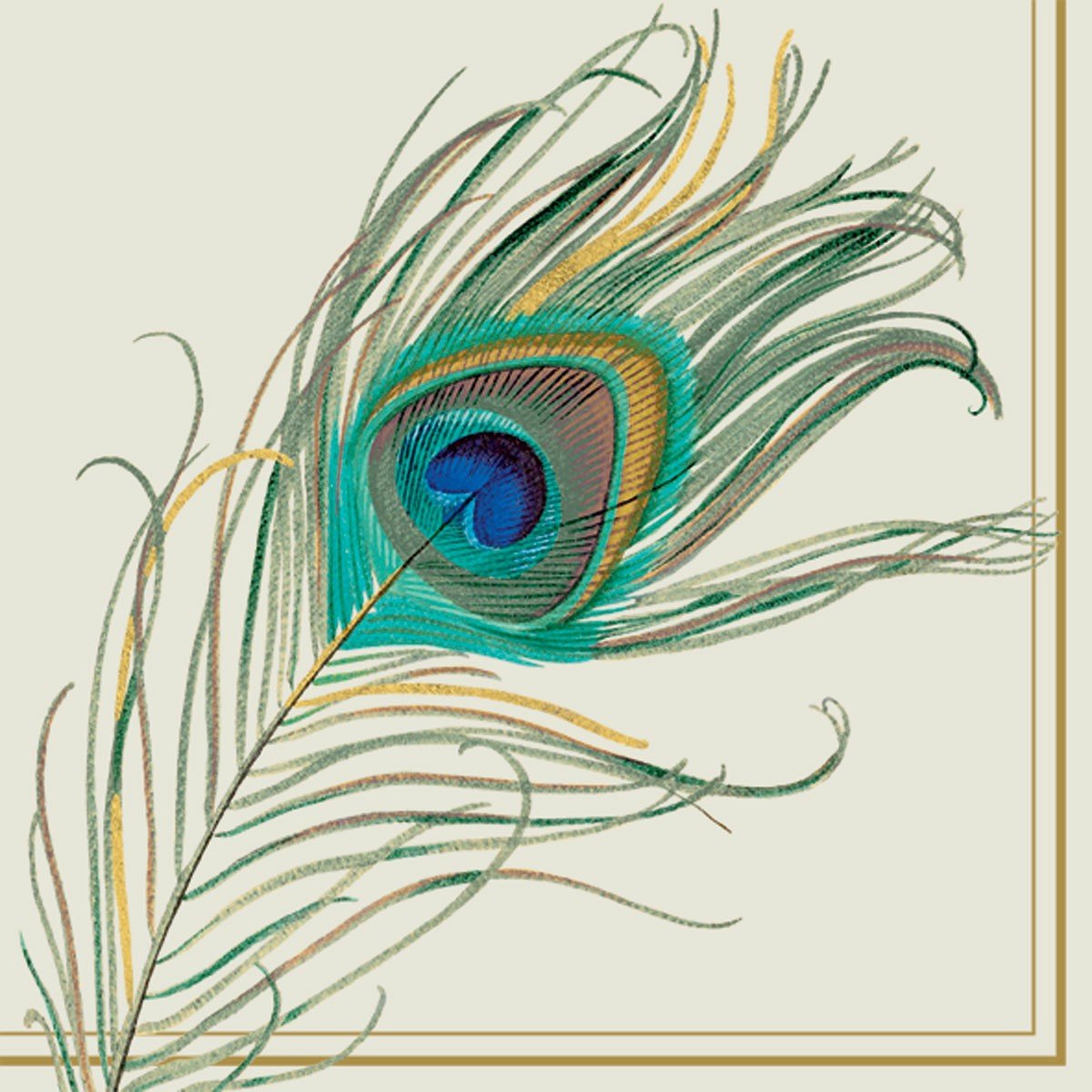 IHR Ideal Home Range Party Napkins Disposable 3-Ply Paper Lunch Napkin Pack, 6.5'' x 6.5'', Peacock Feather, 20-Count