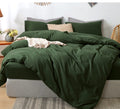 Moomee Bedding Duvet Cover Set 100% Washed Cotton Linen Like Textured Breathable Durable Soft Comfy (Forest Green, King)