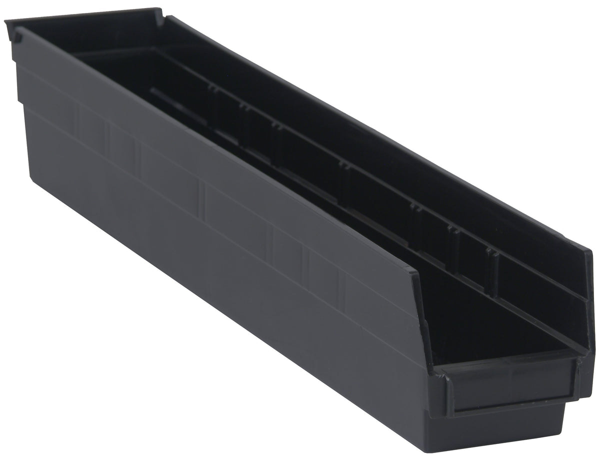 Quantum Storage Systems QSB105BK 16-Pack 4 Hanging Plastic Shelf Bin Storage Containers, 23-5/8 x 4-1/8 x 4 , Black