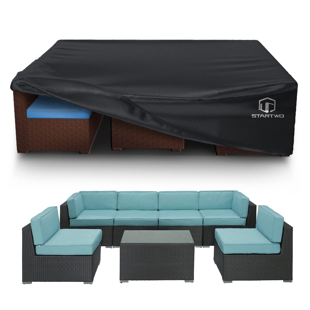 Startwo Patio Furniture Covers Waterproof, 500D Heavy Duty Outdoor Furniture Cover For Sectional Sofa, Patio Table Cover, 90'X64'X28', Black