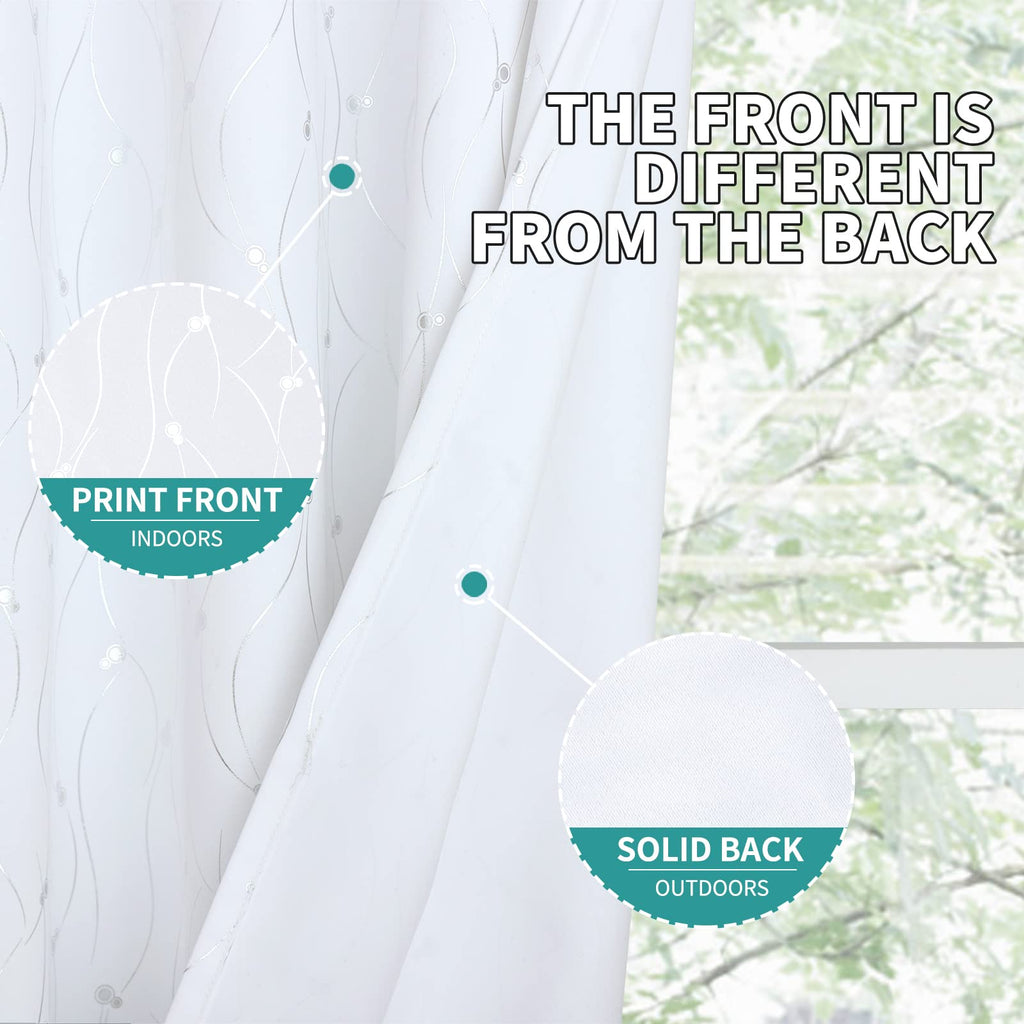 Bgment White Blackout Curtains 60 Inches Wide For Bedroom/Living Room, Room Darkening Thermal Insulated Grommet Window Drapes With Line And Dots Pattern, 2 Panels, Each Panels 60 X 63 Inch