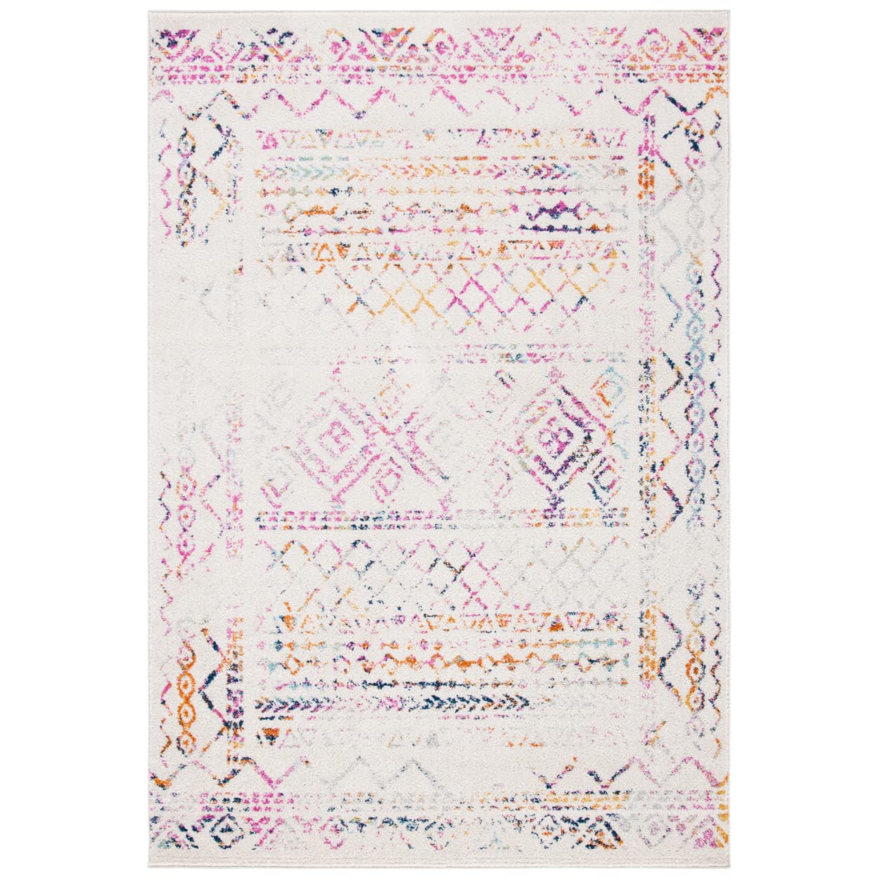 SAFAVIEH Tulum Collection Accent Rug - 2 x 5, Ivory & Fuchsia, Moroccan Boho Distressed Design, Non-Shedding & Easy Care, Idea