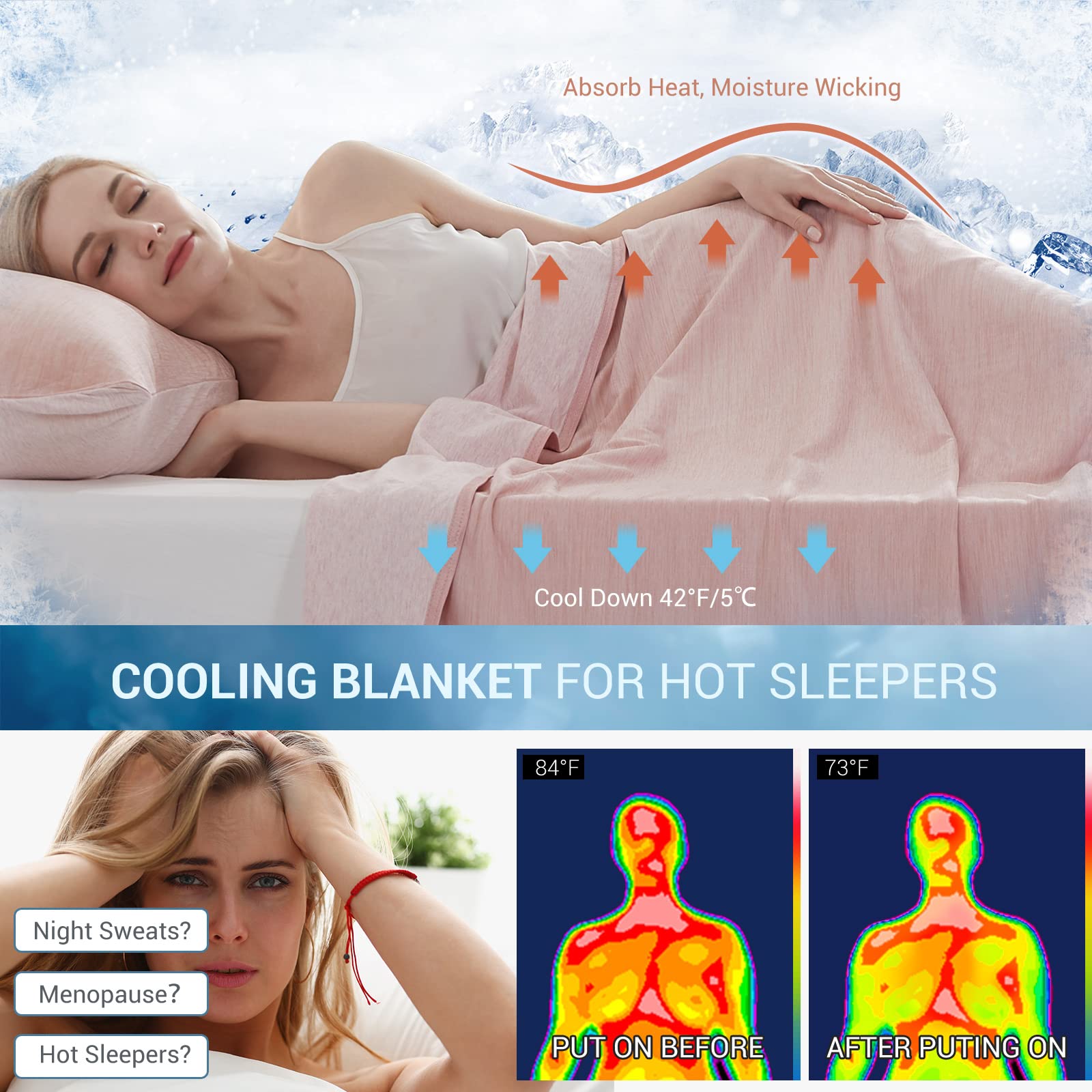 Cooling Blanket For Hot Sleepers Queen Size, Marchpower Arc-Chill Cool Blanket With Double-Sided Design, Japanese Cooling Fiber