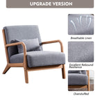 Anjhome Mid Century Modern Accent Chair, Single Fabric Lounge Reading Armchair With Solid Wood Frame, Easy Assembly Arm Chairs For Living Room, Grey