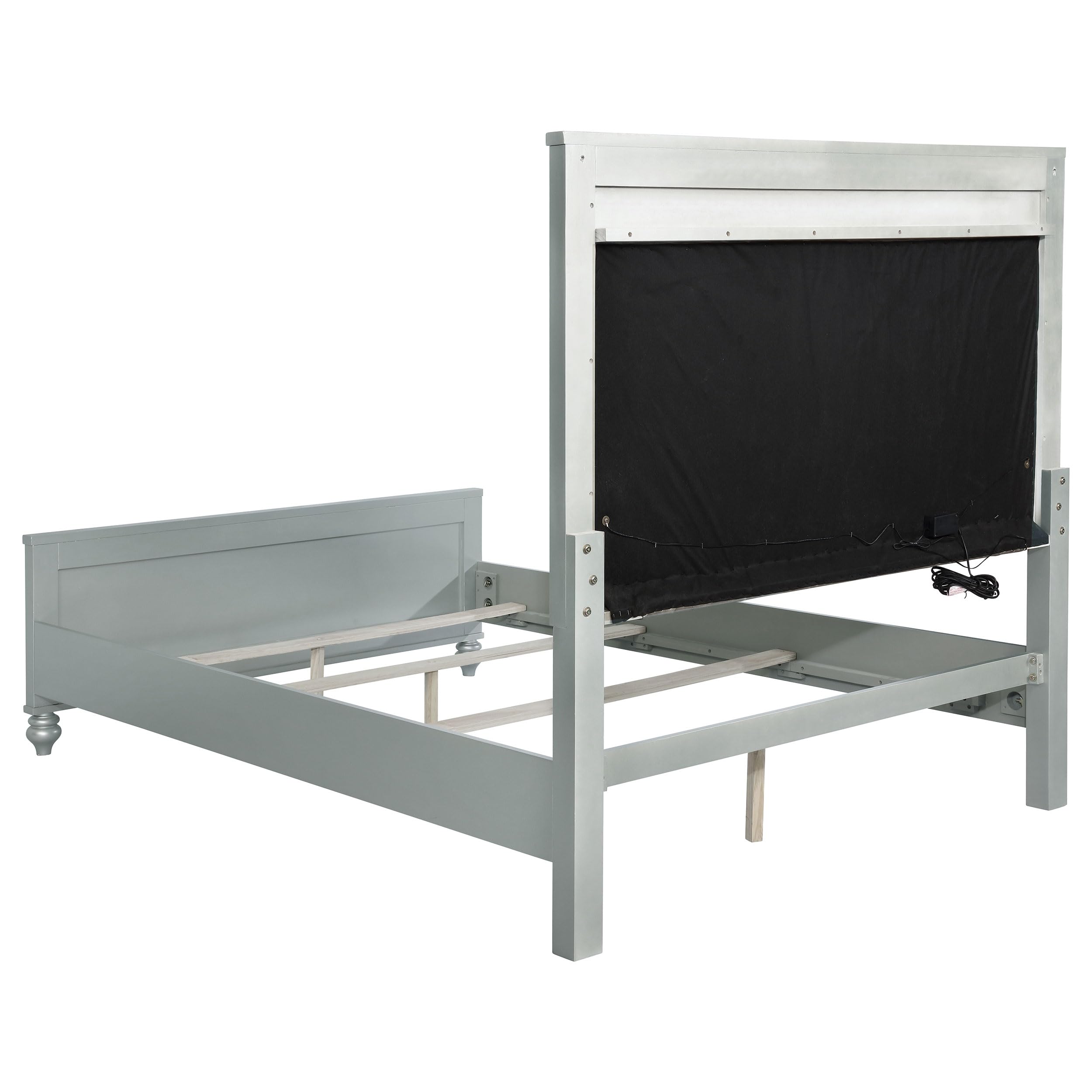 Coaster Home Furnishings Gunnison Modern Classic Leatherette Upholstered California King Size LED Panel Bed Frame 63-inch Headboard Silver Metallic 223211KW