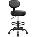 Brick Attic Drafting Chair with Backrest - Adjustable Foot Rest Rolling Stool with Wheels, PU Leather Swivel Stool for Office Sp
