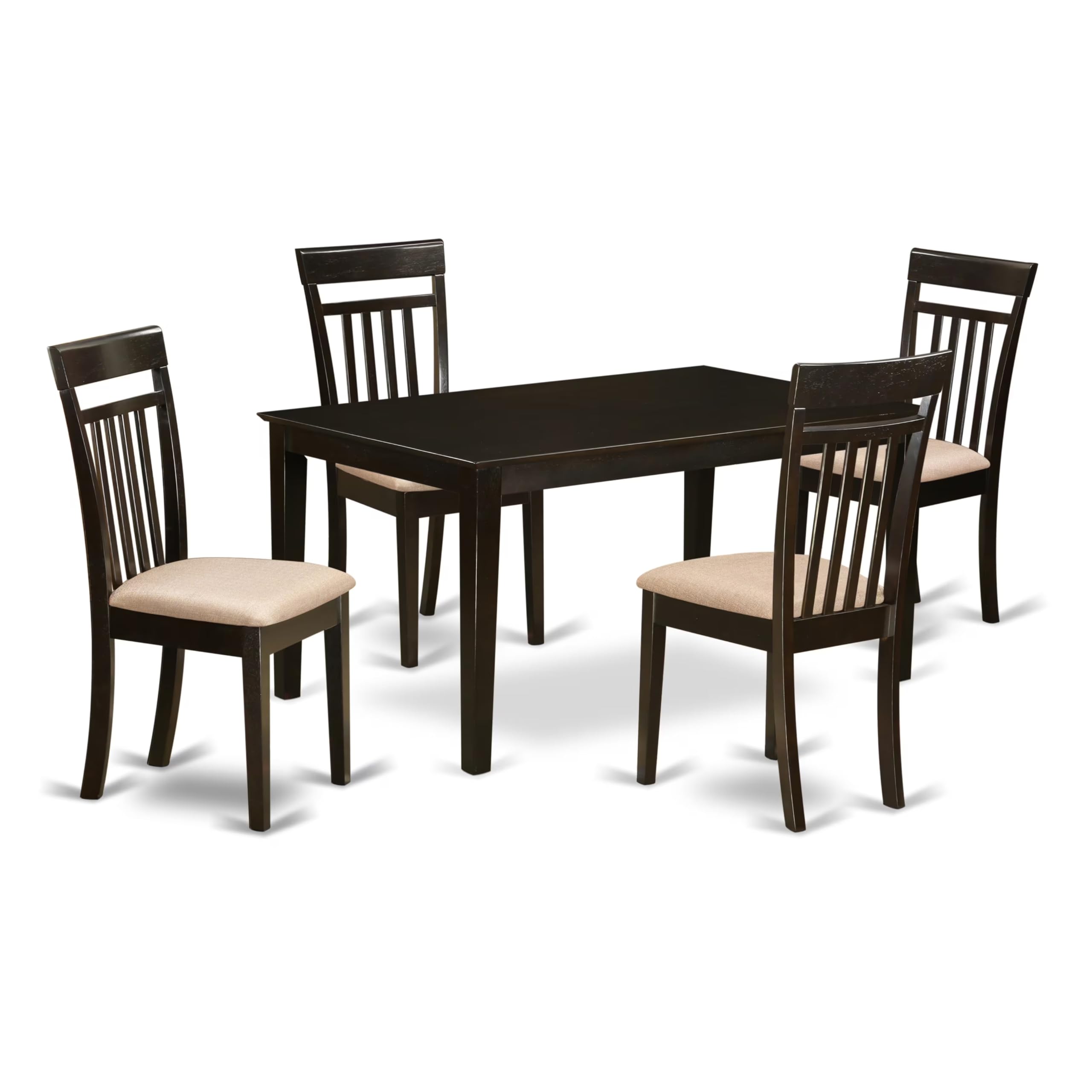 East West Furniture CAP5S-CAP-C 5 Piece Kitchen Table Set for 4 Includes a Rectangle Dining Table and 4 Linen Fabric Dining Room Chairs, 36x60 Inch, Cappuccino
