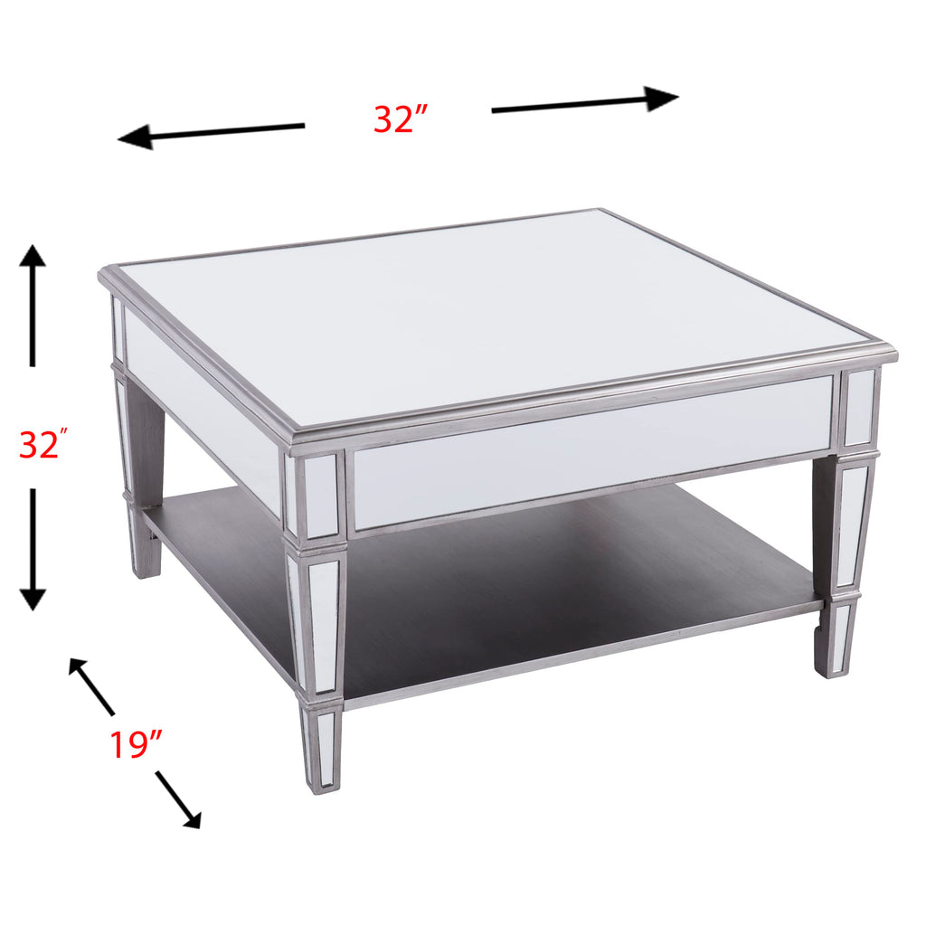 SEI Furniture Wedlyn Square Mirrored Coffee Table, Silver, Wood
