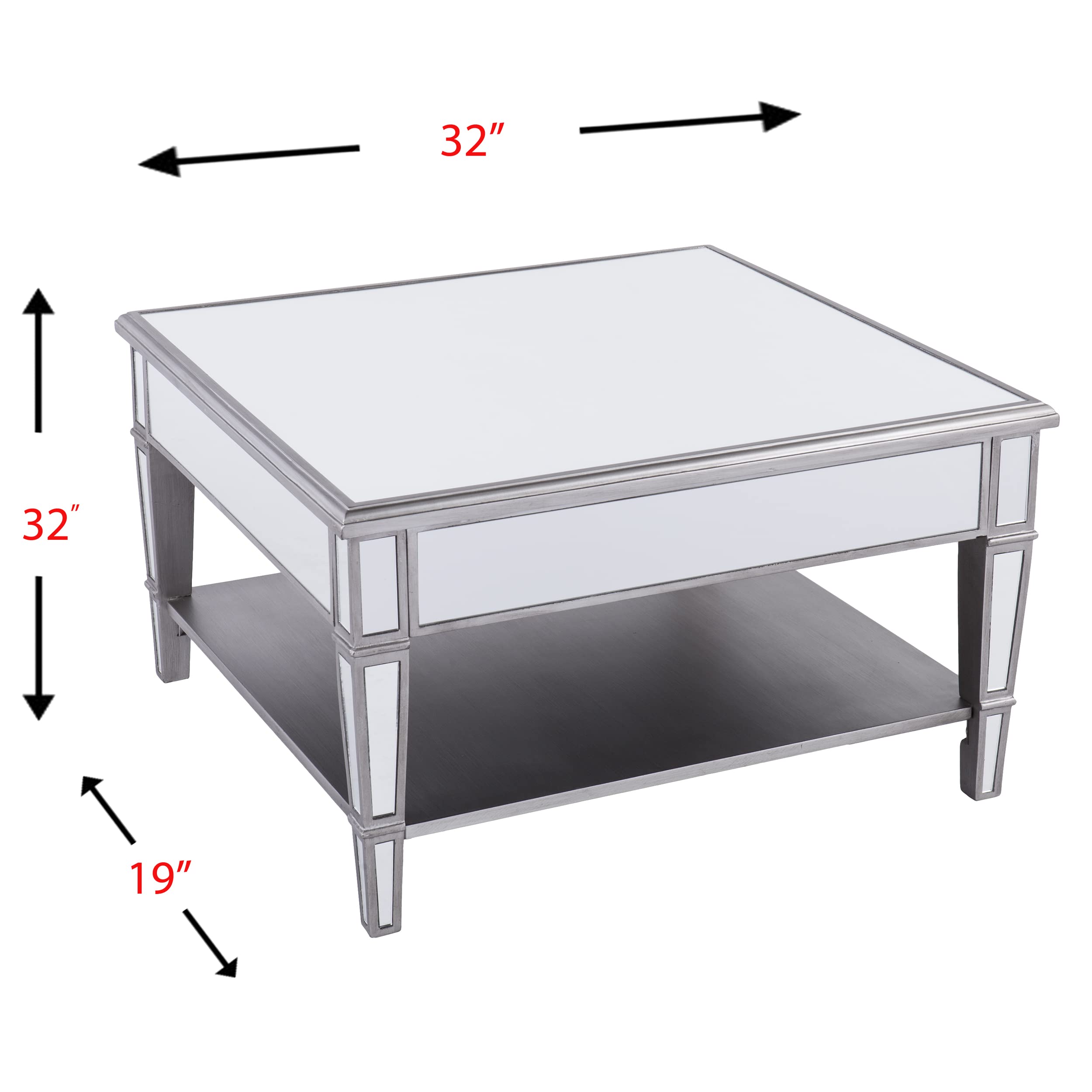 SEI Furniture Wedlyn Square Mirrored Coffee Table, Silver, Wood