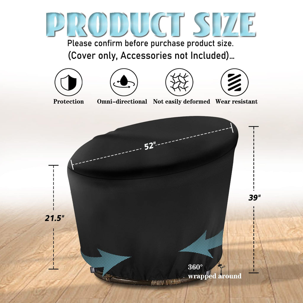 Iceberg Elf Papasan Chair Cover Waterproof,(For 52In Outdoor Papasan Chairs Black) Zipper Design, Easy To Put On And Take Off, D