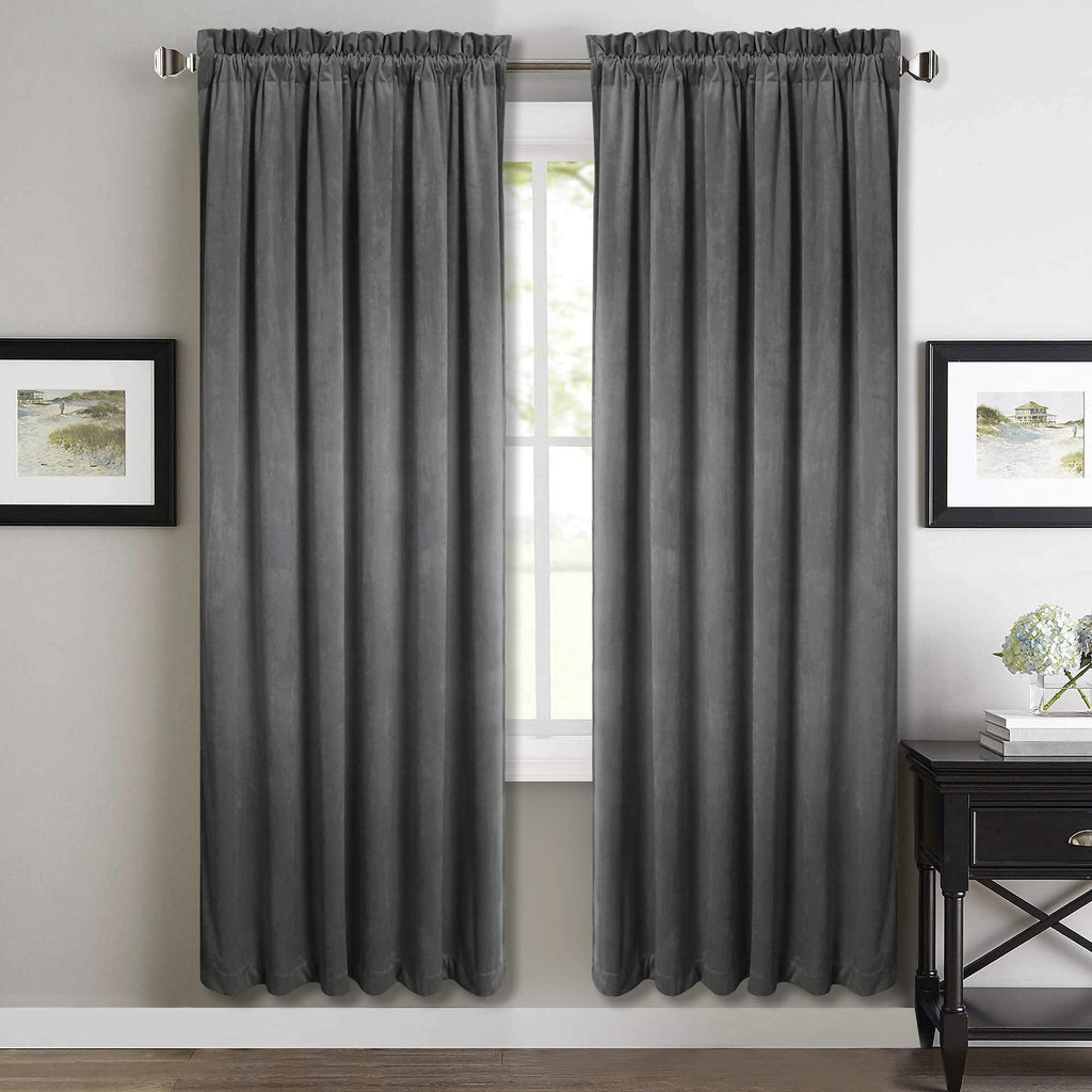 Stangh Super Soft Thick Velvet Curtains - Rod Pocket Top Room Darkening Window Treatment Velvet Drapes For Bedroom/Dining Room,