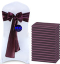 Mds Pack Of 50 Pcs Satin Chair Sashes Charmeuse Sateen Dining Chair Bows Ribbon Ties Back Sash For Wedding Party Birthday Home Hotel Restaurant Banquet Decoration (7 X 108 Inch, Plum)
