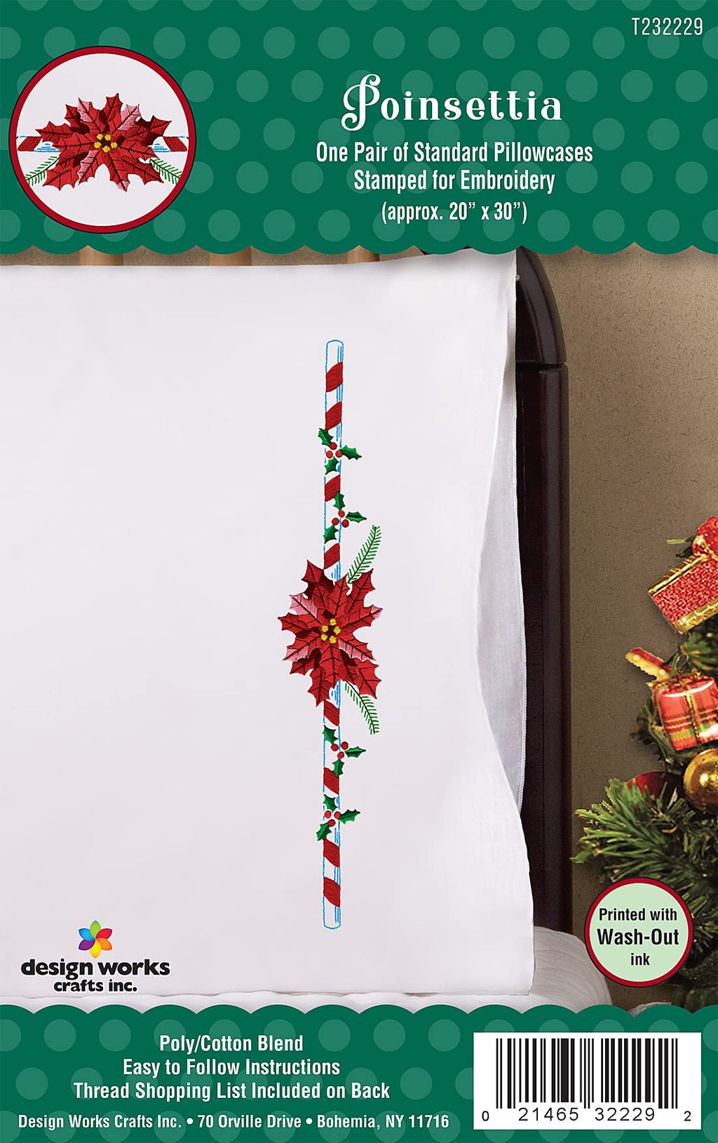 Design Works Crafts Poinsettia Stamped For Embroidery Pillowcases