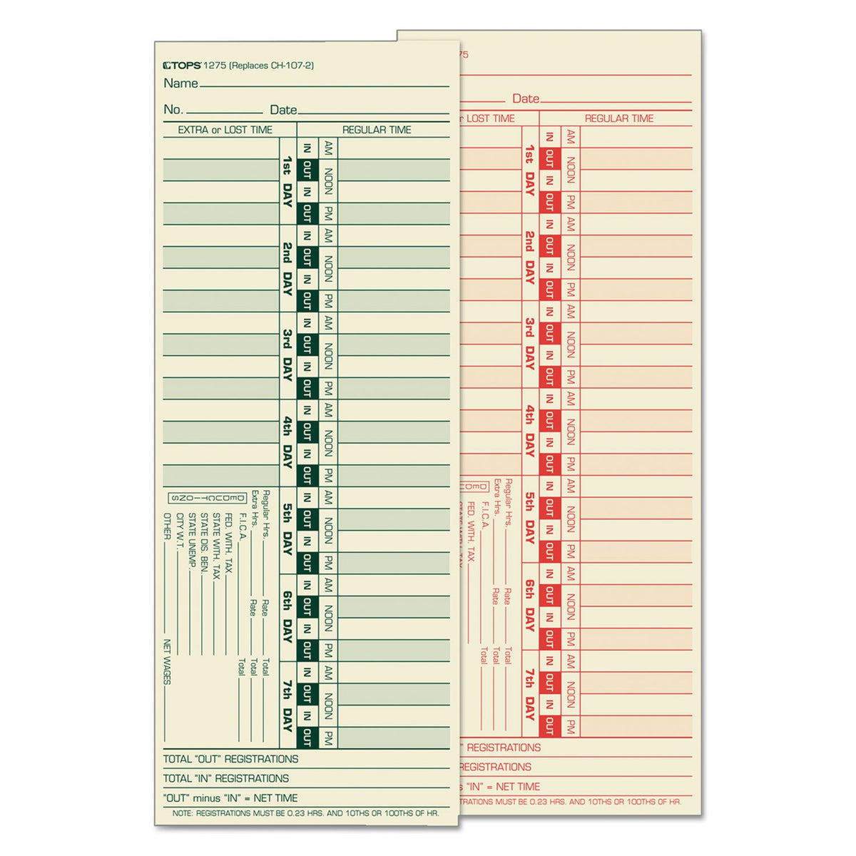 Tops Time Card For Lathem Bi-Weekly Two-Sided 3.5