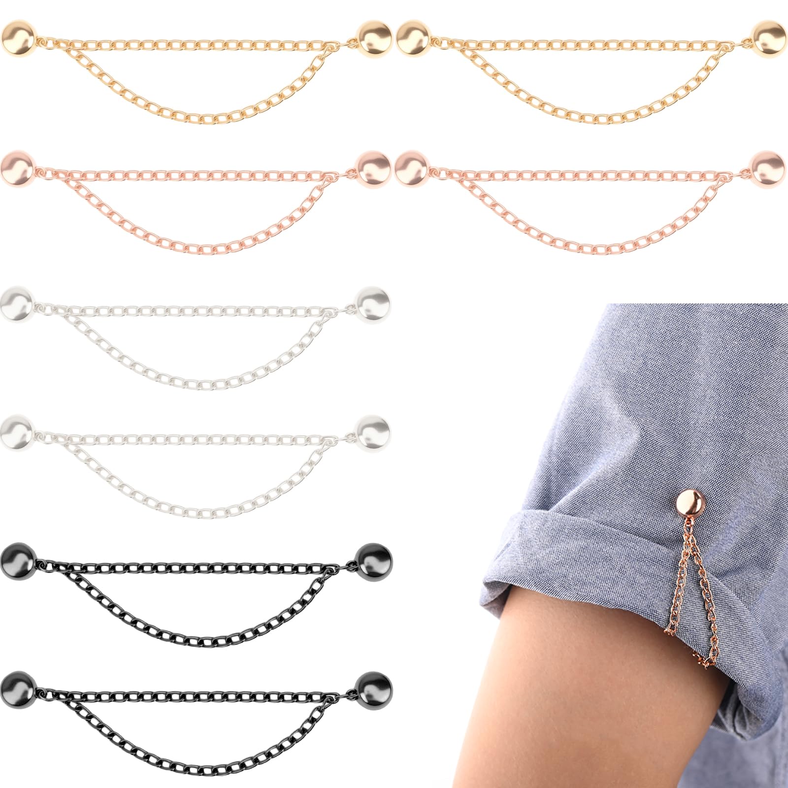 8 Pcs Magnetic Clothing Clips with Chain Multi-Function Hijab Magnets Button for T Shirt Women Clothes Cinch Clip Pant Cuff Hems