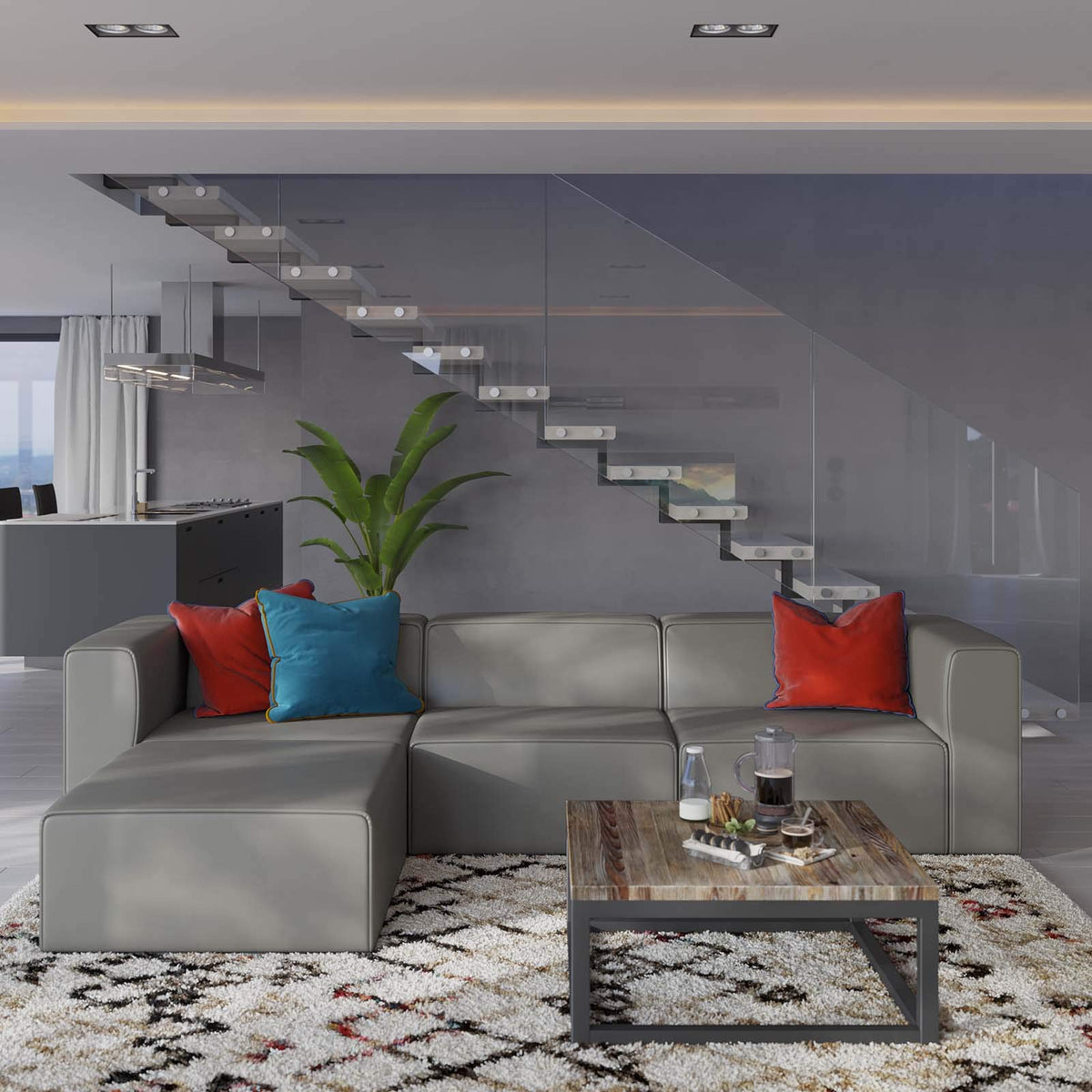 Modway Mingle Vegan Leather Sofa And Ottoman Set In Gray