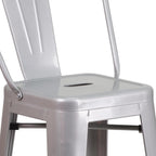 Commercial Grade 30 High Silver Metal Indoor-Outdoor Barstool with Removable Back