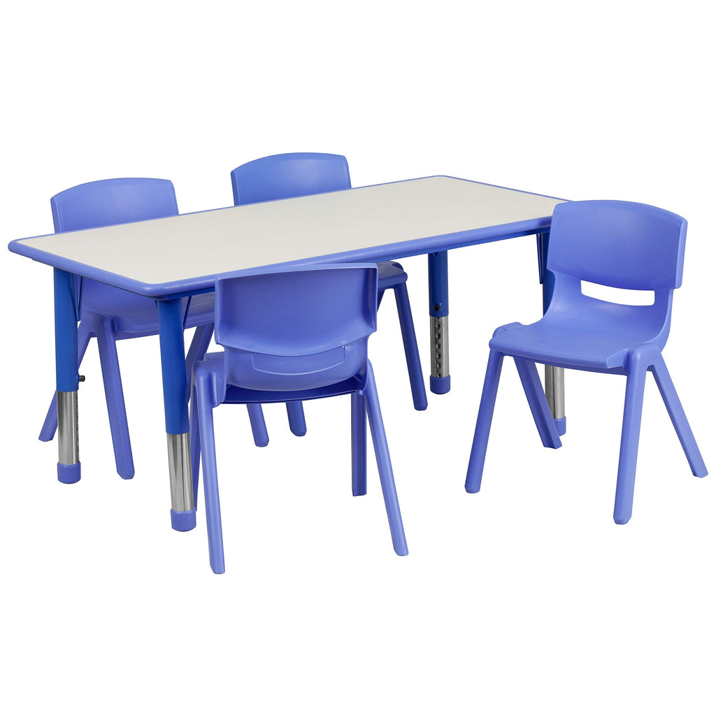 Flash Furniture Emmy 23.625''W x 47.25''L Rectangular Green Plastic Height Adjustable Activity Table Set with 4 Chairs