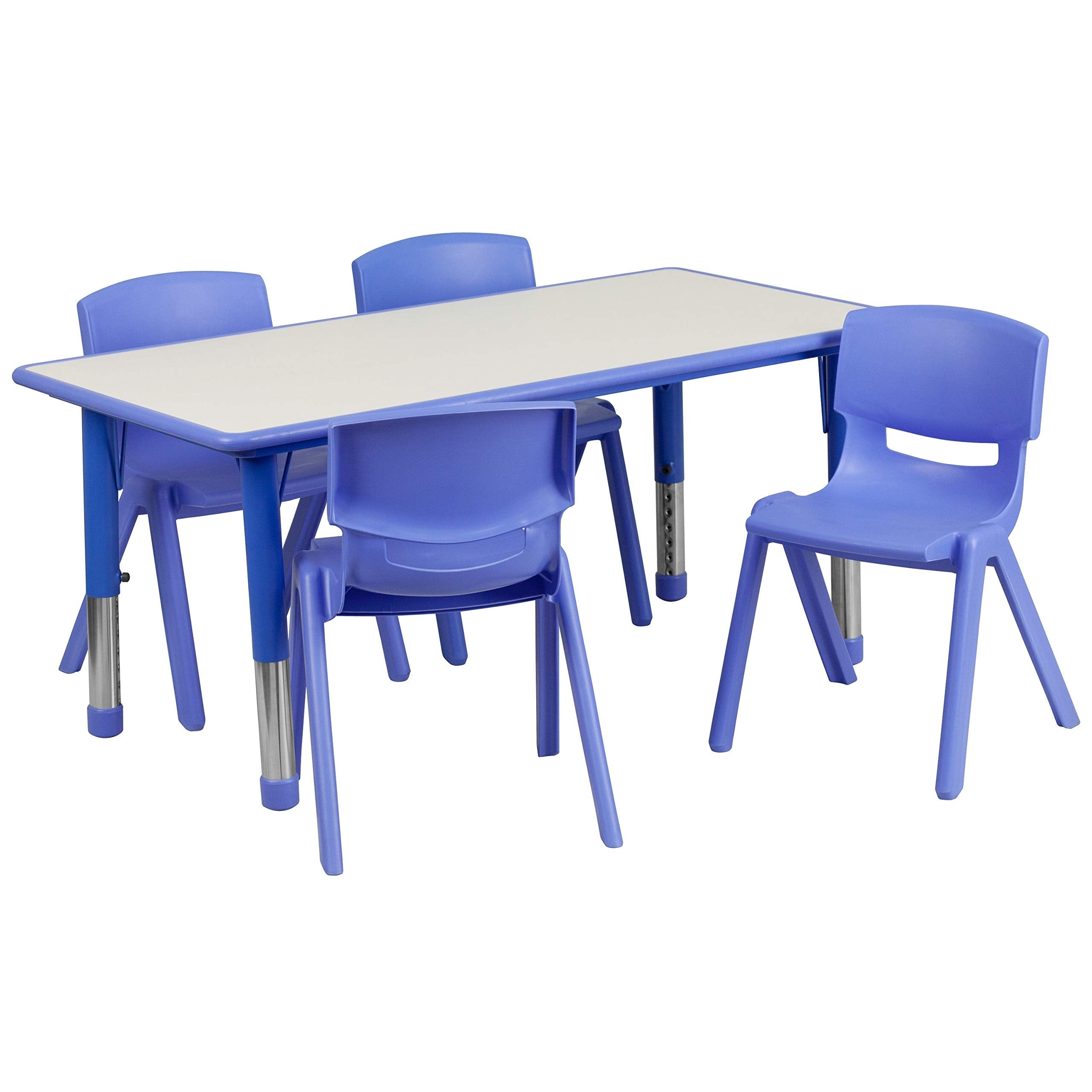 Flash Furniture Emmy 23.625''W x 47.25''L Rectangular Green Plastic Height Adjustable Activity Table Set with 4 Chairs