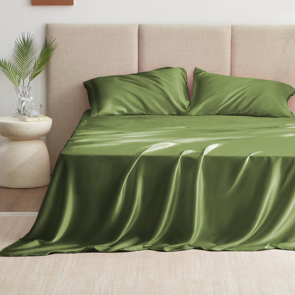 Love'S Cabin Twin Satin Sheets Sets - 3 Piece Sage Silky Satin Bed Sheets Twin With Deep Pockets, Luxury Silk Feel Satin Twin Size Sheet Set Bedding Set (1 Flat Sheet,1 Fitted Sheet,1 Pillow Case)