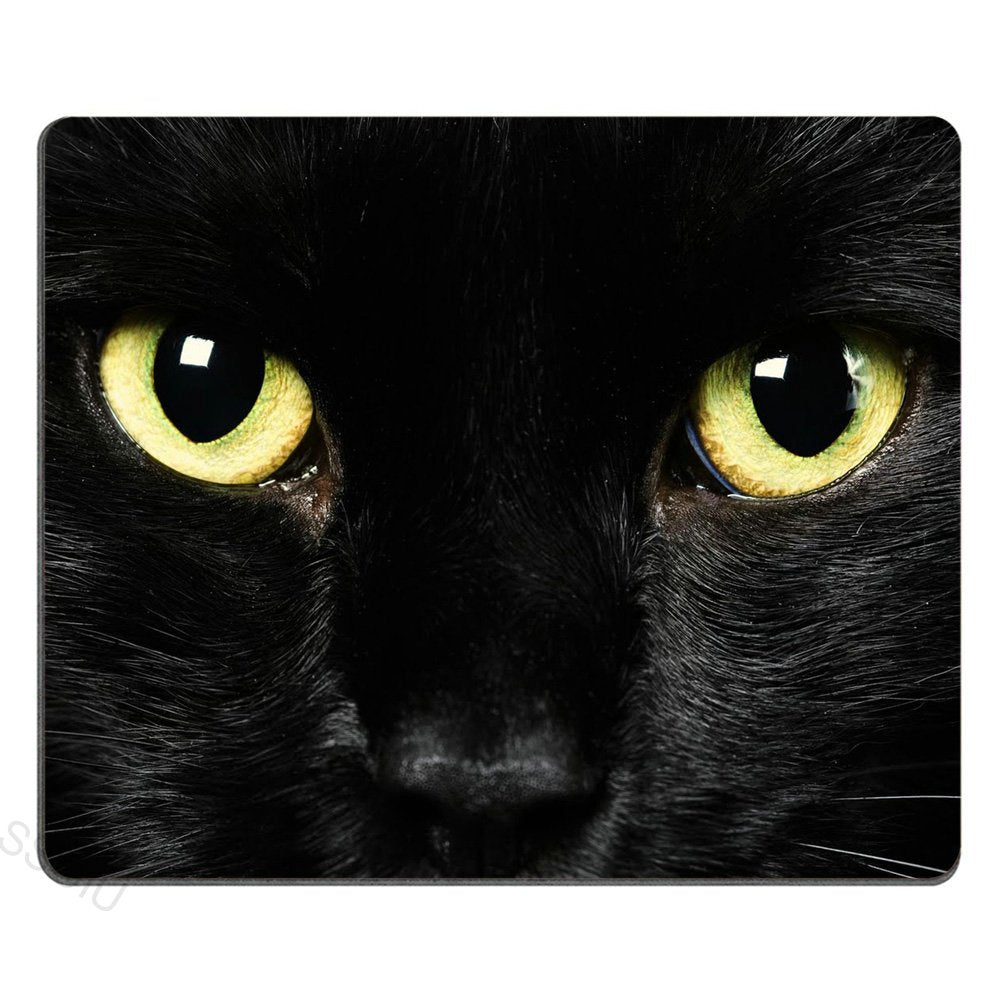 Ssoiu Personalized Unique Design Oblong Shaped Mouse Pad Black Cat Face