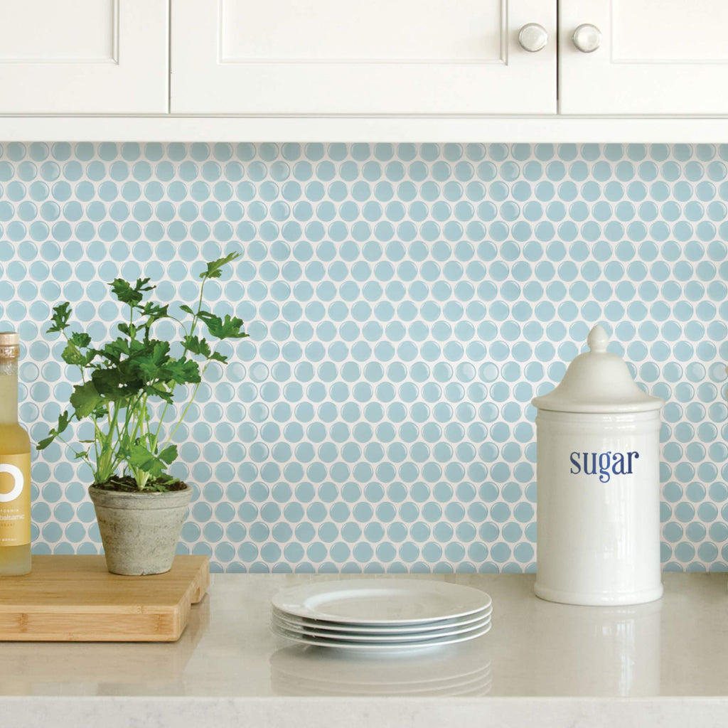 Inhome Nh2959 Penny Tile Peel & Stick Backsplash Tiles, Blue