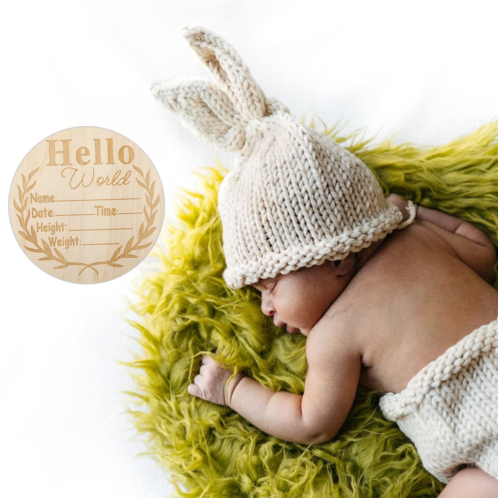 2Pcs Newborn Baby Birth Announcement Sign, Round Wooden Baby Name Welcome Sign, Newborn Photo Props For Hospital Sign Baby Name