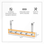 Toilettree Products Bamboo Stainless Steel Over-The-Door Towel Hooks - Durable Coat, Clothes, And Towel Rack To Use In The Bathr