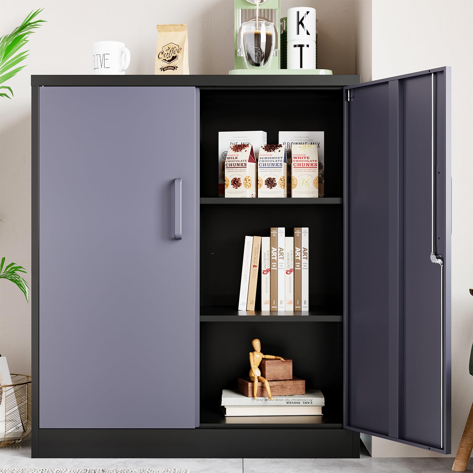 LISSIMO Metal Locker Storage Cabinet,Locking Cabinet with Doors and Adjustbale Shelves,Garage Storage Cabinets for Basement,Home
